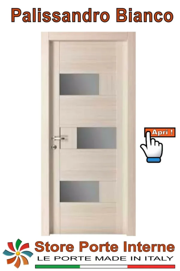 Porta in Massello listellare con Vetro Modello Amelia Palissandro Bianco